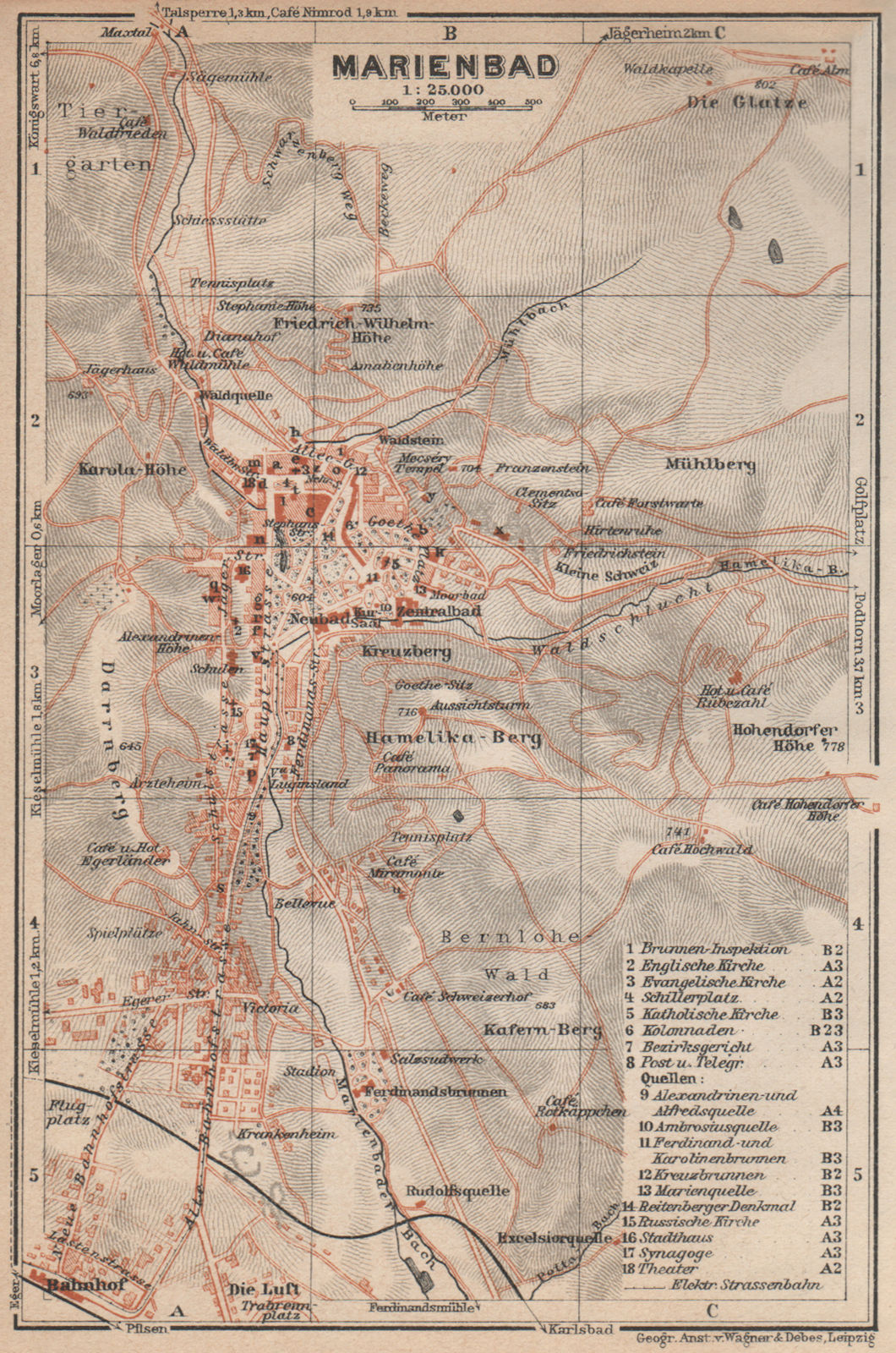 MARIANSKE LAZNE (MARIENBAD) town city plan mesta. Czech Republic mapa 1929